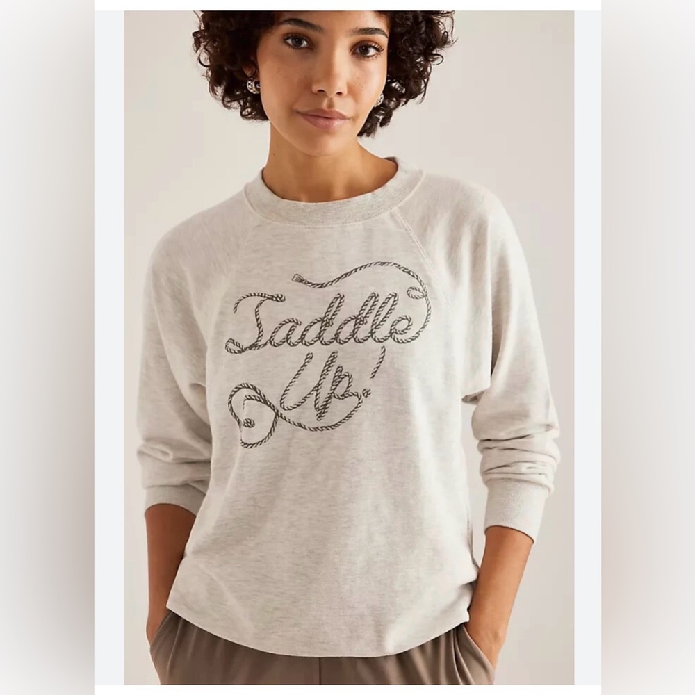 Anthropologie Light Gray “Saddle Up” Sweatshirt EUC